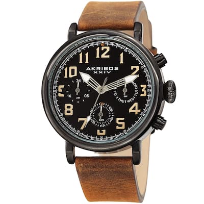 Akribos XXIV Men's Brown Chronograph Date Leather Strap Watch