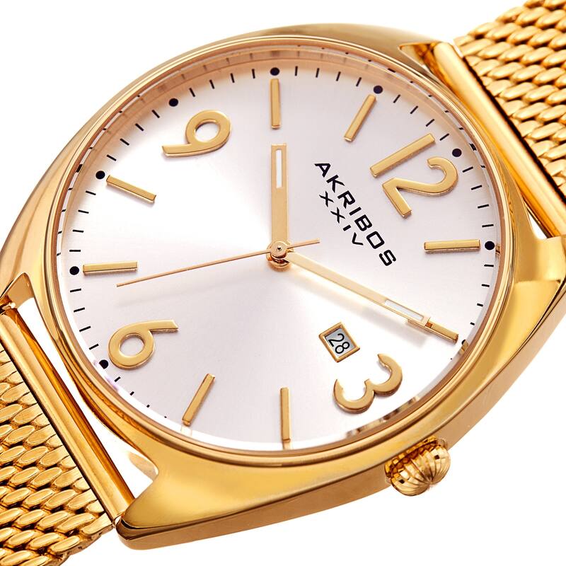 Akribos XXIV Men's Date Gold-Tone Stainless Steel Mesh Strap Watch