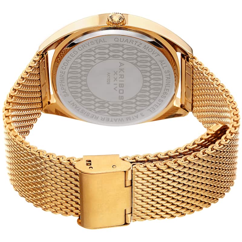 Akribos XXIV Men's Date Gold-Tone Stainless Steel Mesh Strap Watch