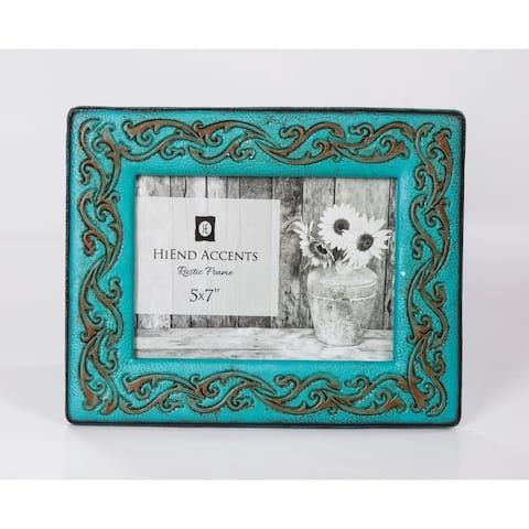 HiEnd Accents Turquoise Leather Scrolled Picture Frame, 5x7