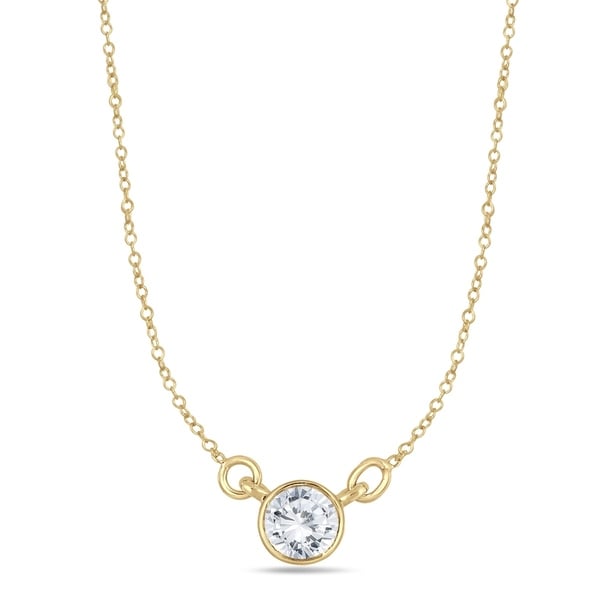 14K YELLOW GOLD FINISH 1//2 CT ROUND DIAMOND SOLITAIRE BEZEL PENDANT 18/" CHAIN