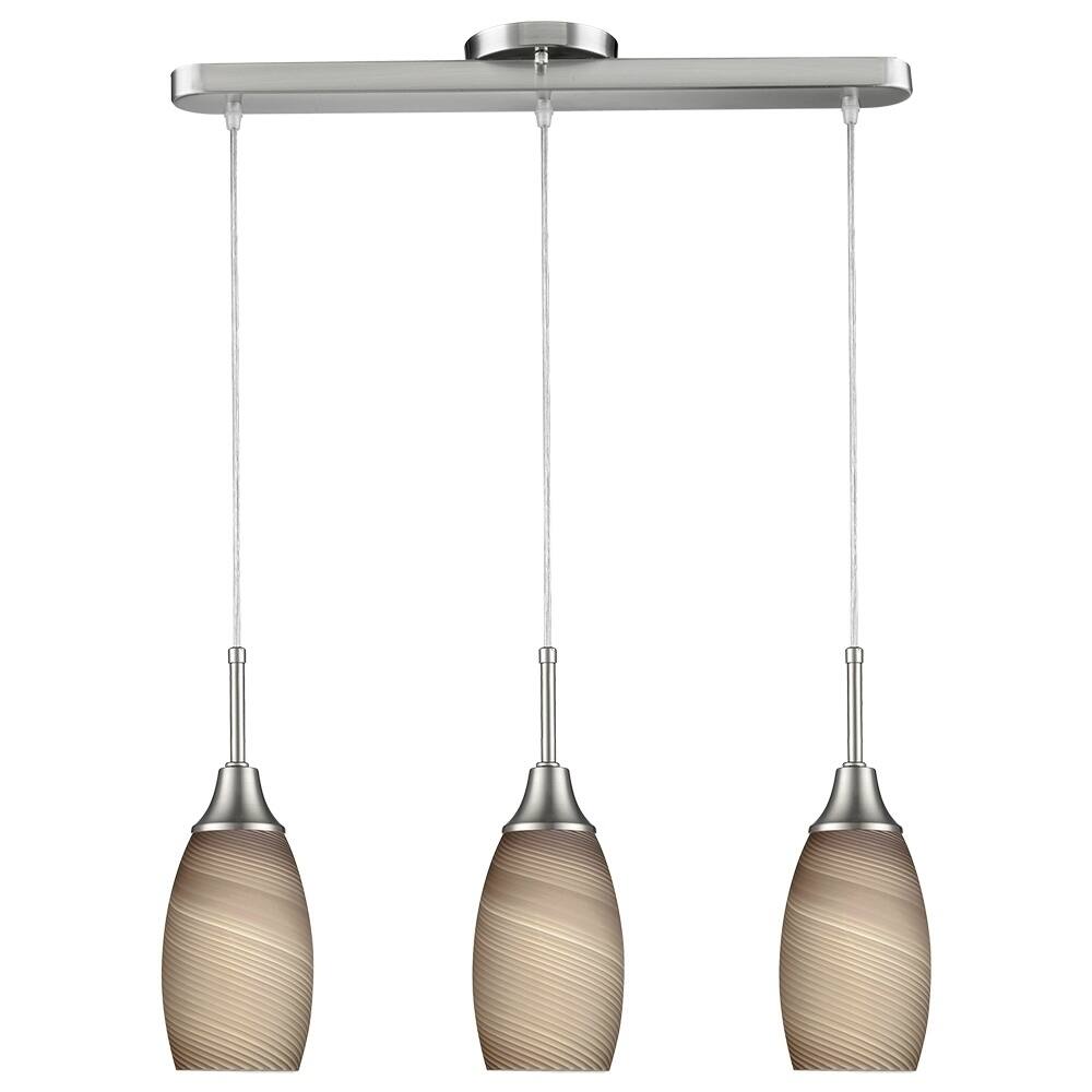 Peak Collection, Three Lights Pendant Fixture, Nickel Finish with Brown Glass
