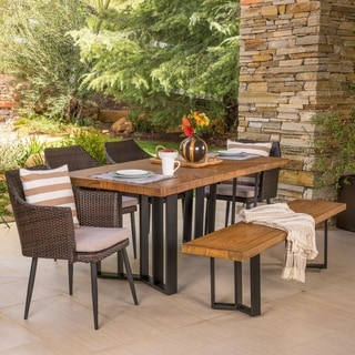 Zander Outdoor Dining Set with Dining Table and Bench/Wicker Dining Chairs by Christopher Knight Home