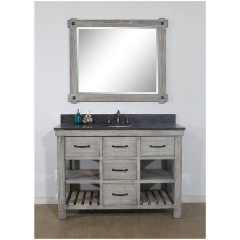 48"Rustic Solid Fir Single Sink Vanity in Grey-Driftwood Finish with Marble Top-No Faucet