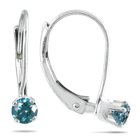1/4 Carat TW Blue Diamond Lever Back Earrings in 14K White Gold