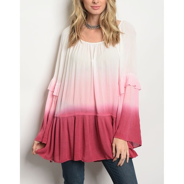 JED Women's Ombre Relax Fit Bell Sleeve Tunic Top