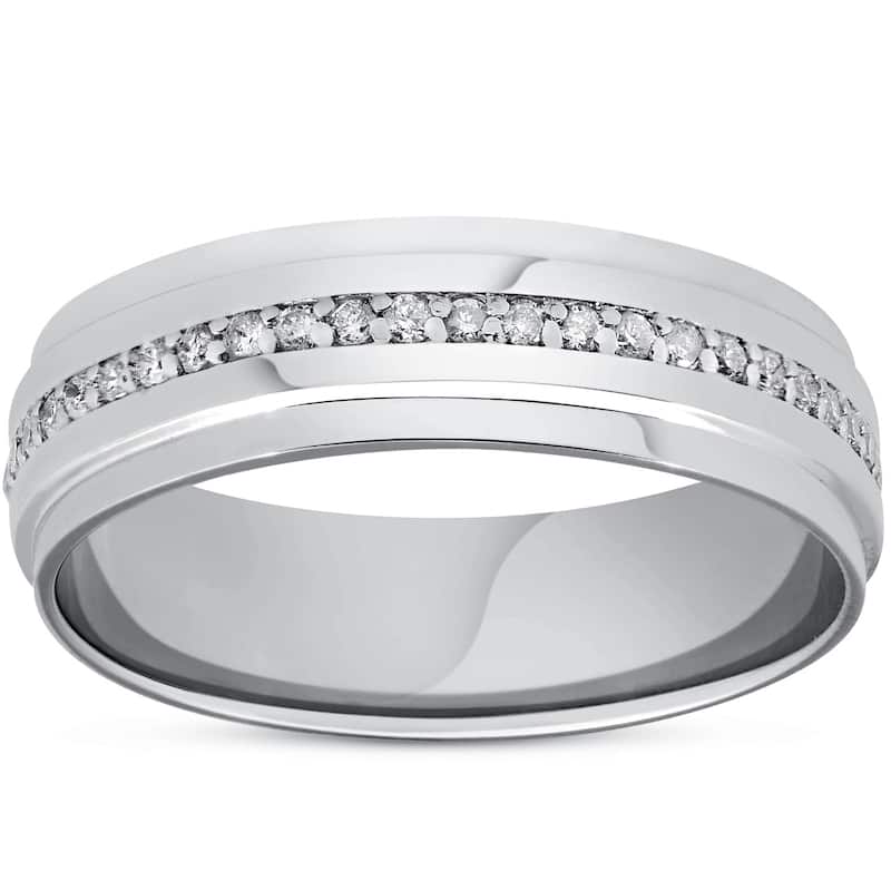 Pompeii3 14k White Gold 3/8 ct TDW Diamond Eternity Ring Mens 7MM High Polished Step Cut Wedding Band