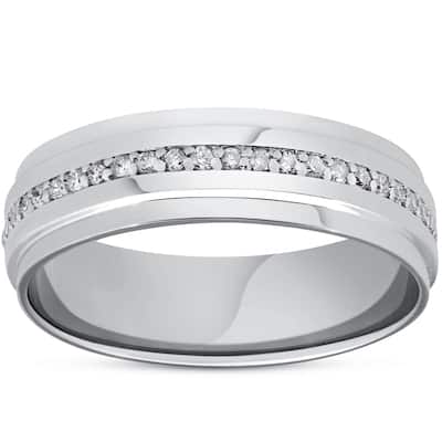 Pompeii3 14k White Gold 3/8 ct TDW Diamond Eternity Ring Mens 7MM High Polished Step Cut Wedding Band