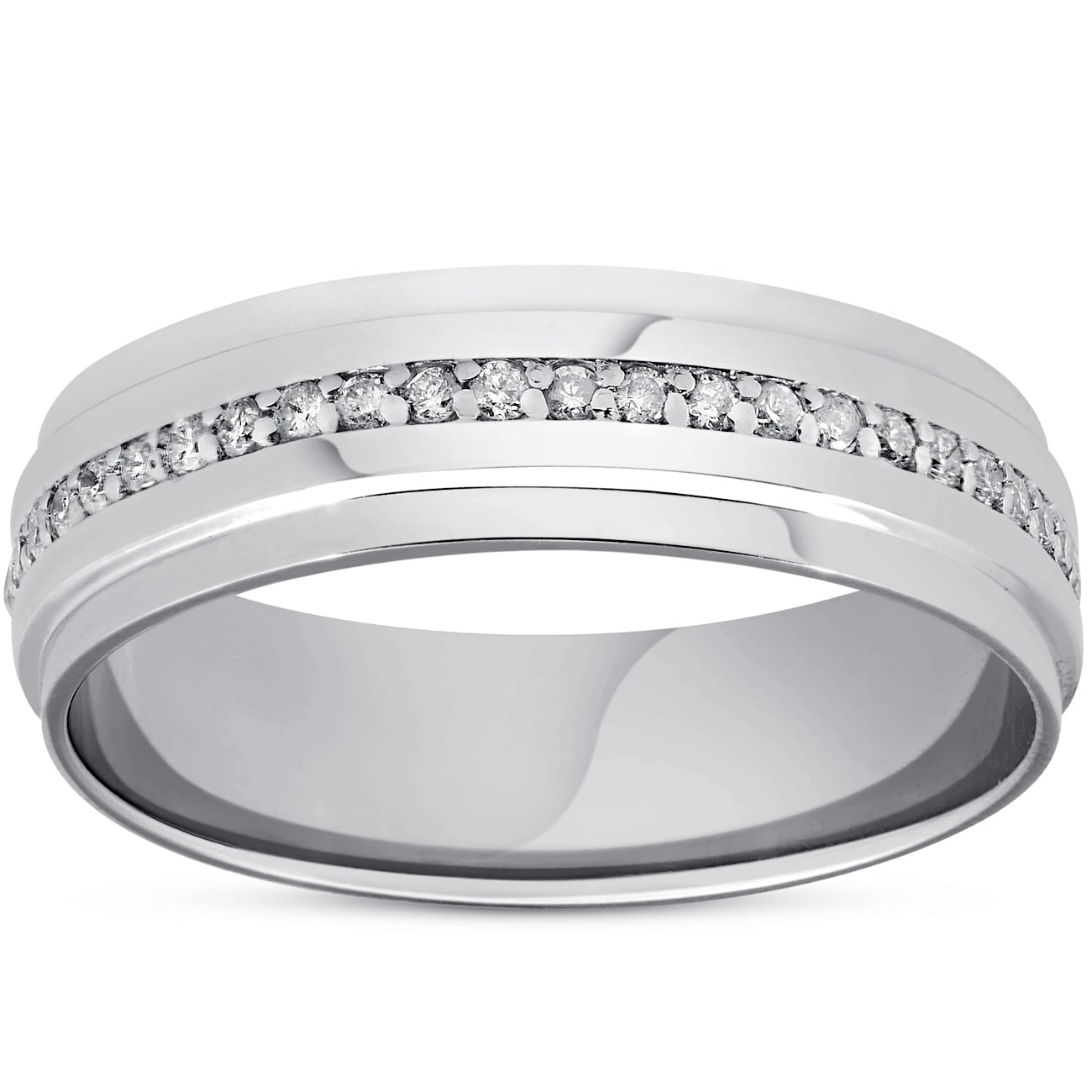 Bliss Diamond 14k White Gold 3/8 ct TDW Diamond Eternity Ring Mens 7MM High Polished Step Cut Wedding Band