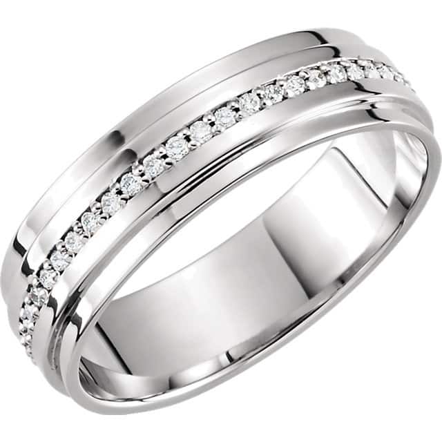 Pompeii3 14k White Gold 3/8 ct TDW Diamond Eternity Ring Mens 7MM High Polished Step Cut Wedding Band