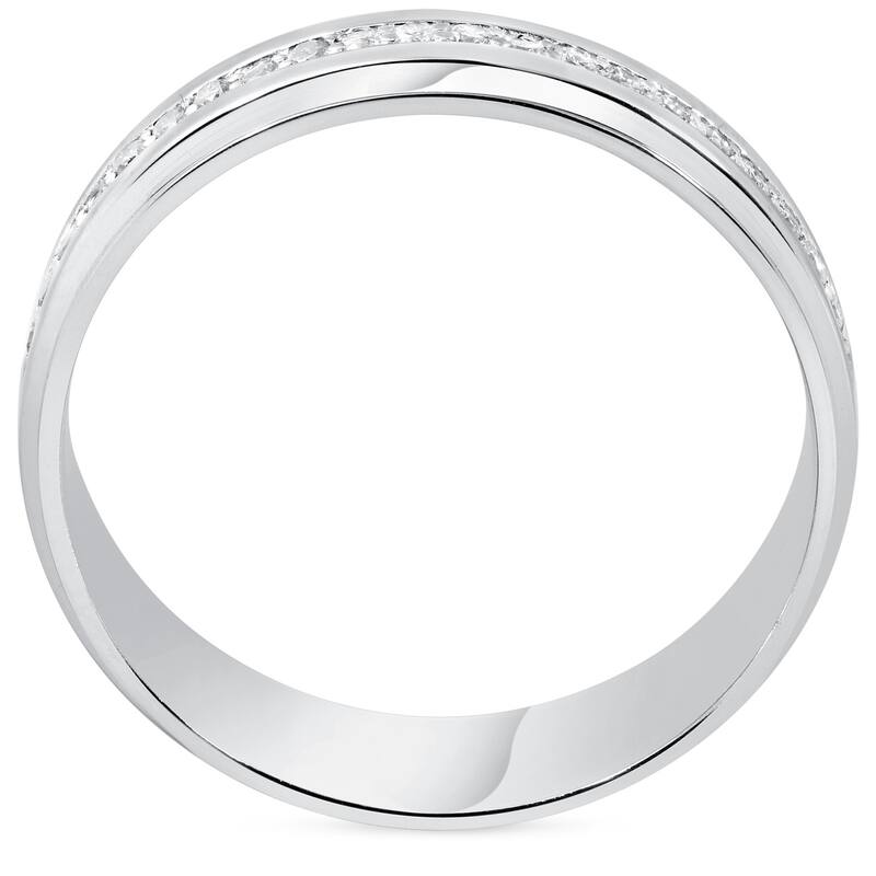 Pompeii3 14k White Gold 3/8 ct TDW Diamond Eternity Ring Mens 7MM High Polished Step Cut Wedding Band