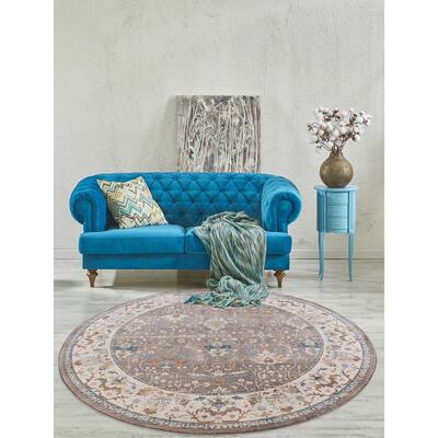 Rutherford Distressed Brown Round Area Rug - 6'7"