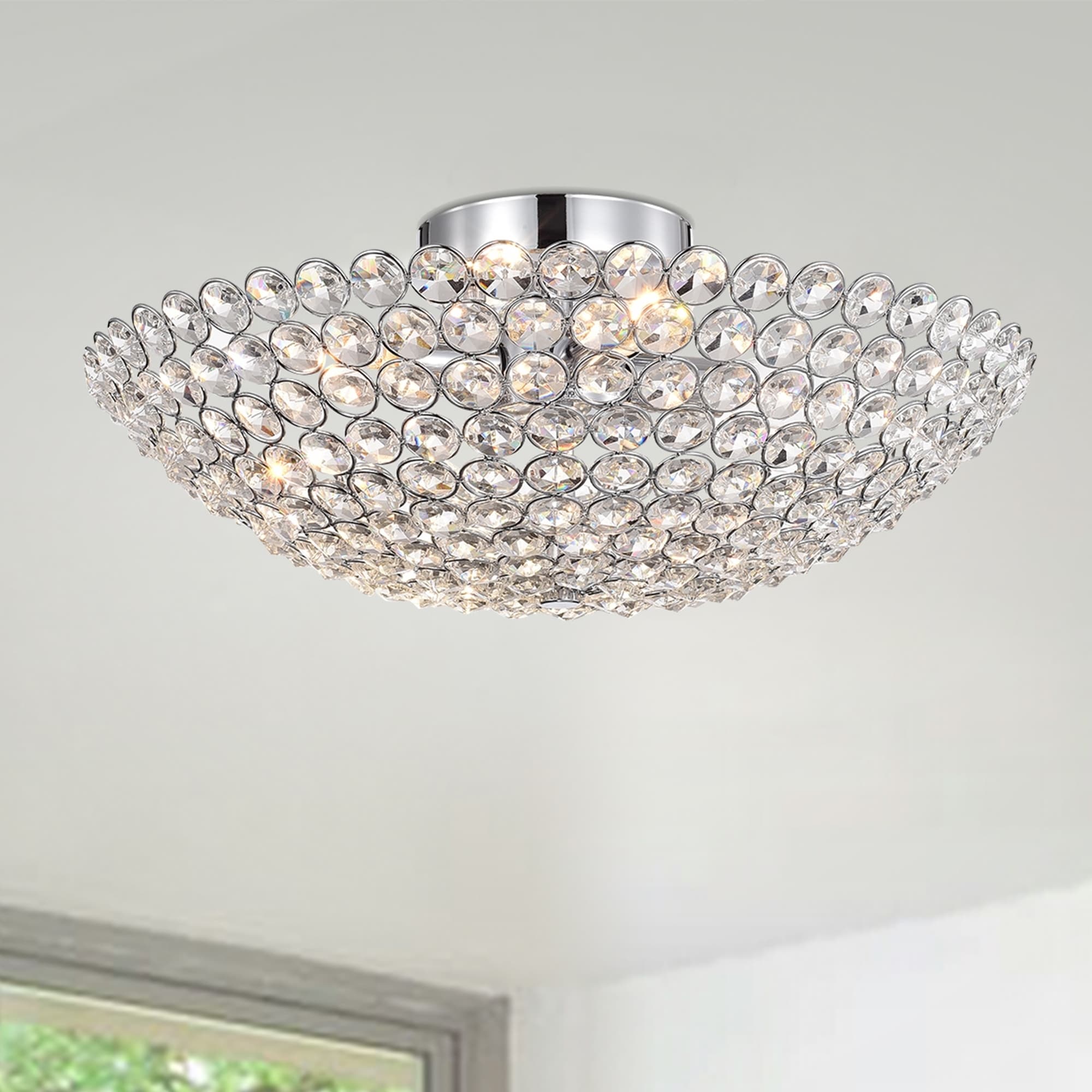 Shop Nanise 4 Light Crystal Bowl Semi Flush Ceiling Lamp On Sale