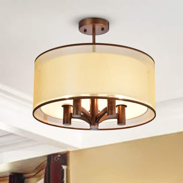 R 5 Light Copper Semi Flush Mount With Fabric Shade On Semi Flush Mount With Fabric Shade