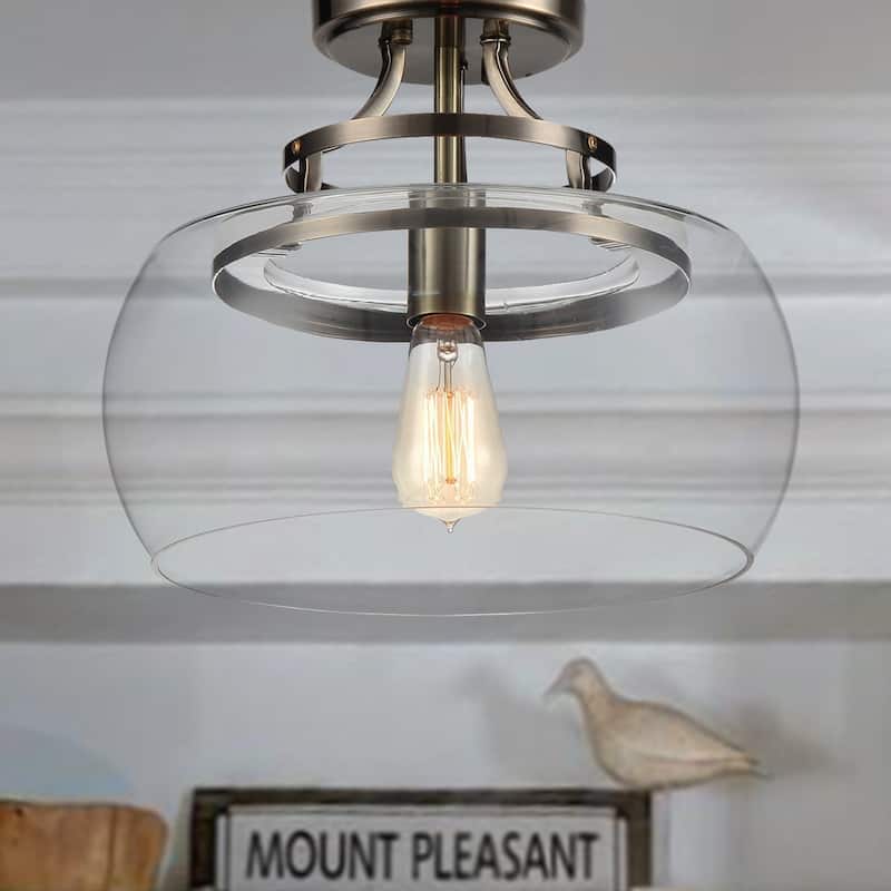 Kostandea 1-light Bronze 13-inch Glass Flush Mount with Bulb