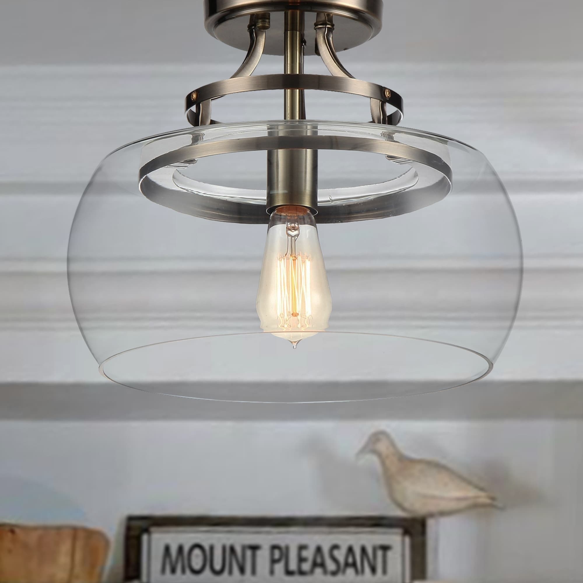 Warehouse of Tiffany Kostandea 1-light Bronze 13-inch Glass Flush Mount with Bulb
