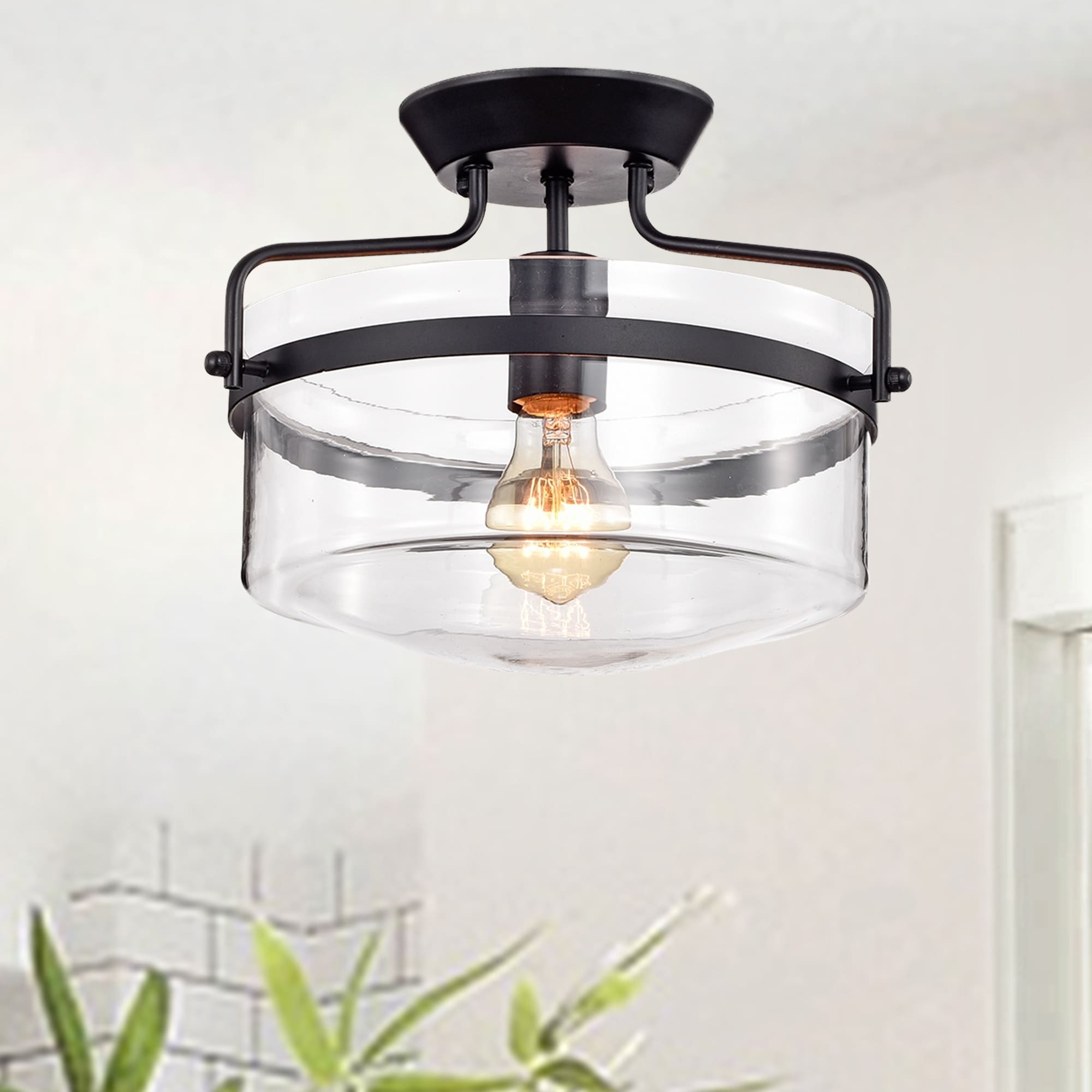 Merwin 1 Light Matte Black Semi Flush Ceiling Lamp