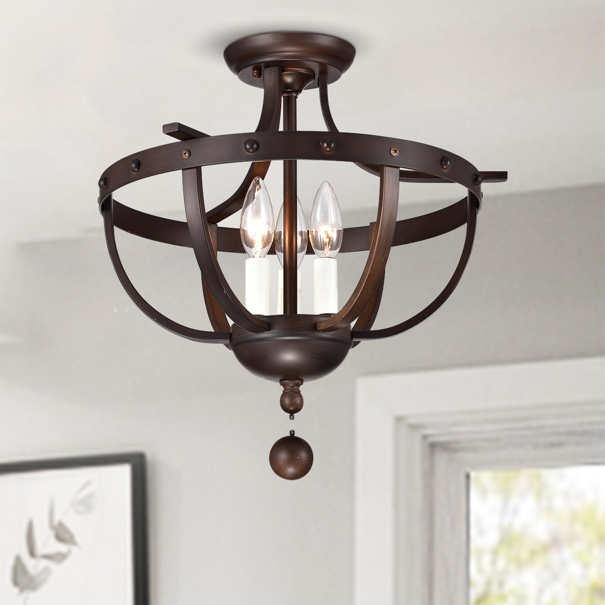 Warehouse of Tiffany Bopelo Brushed Dark Bronze 3-Light Semi-Flush Ceiling Lamp