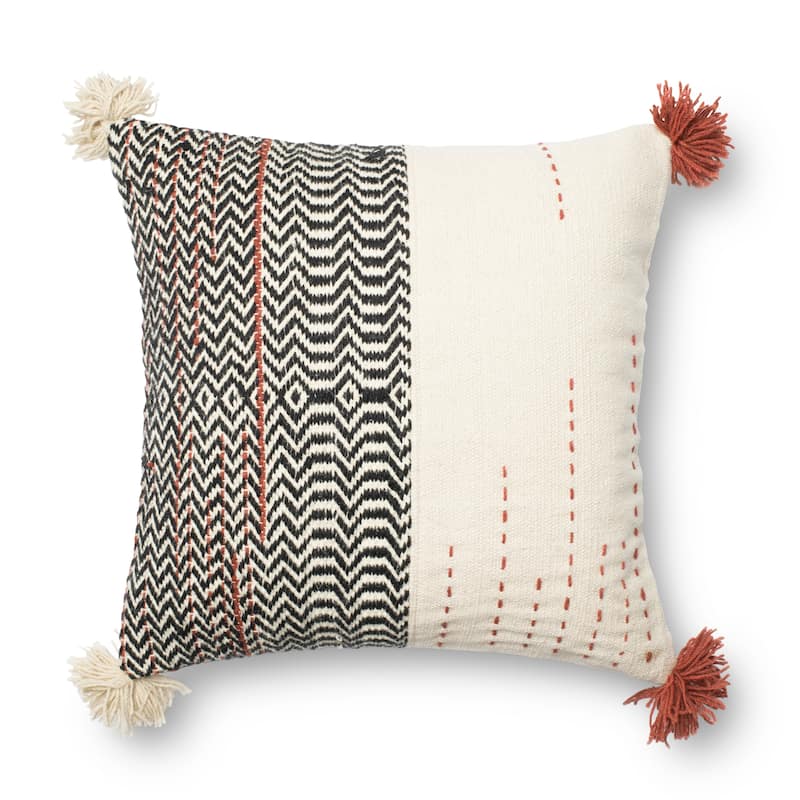 Woven Ivory/ Black Bohemian Geometric 22" x 22" Throw Pillow or Pillow Cover - Accent - Polyester