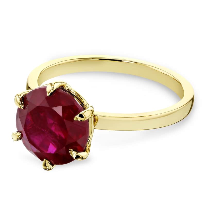 Annello by Kobelli 14k Gold Created Red Ruby 6-Prong Solitaire Ring