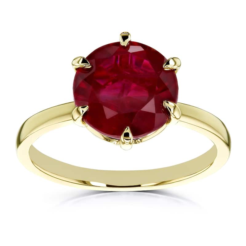Annello by Kobelli 14k Gold Created Red Ruby 6-Prong Solitaire Ring