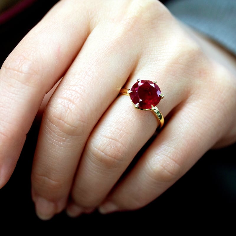 Annello by Kobelli 14k Gold Created Red Ruby 6-Prong Solitaire Ring