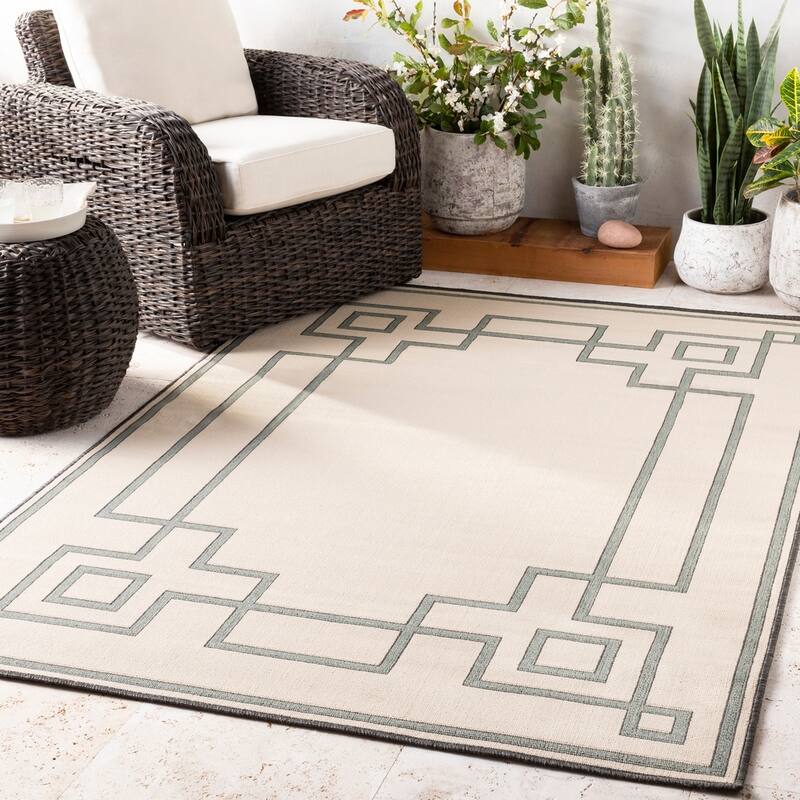 Livabliss Odette Greek Key Border Indoor/ Outdoor Area Rug