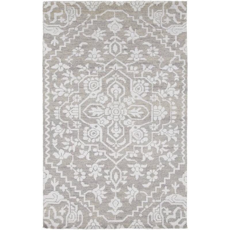 Hand-Knotted Brunoy Wool/Viscose Area Rug (2' x 3') - 2' x 3' - Light Grey