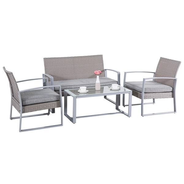 Shop 4 Pc Rattan Furniture Set Cushioned Outdoor Conversation Wicker Patio Steel Wicker Garden Lawn Sectional Sofa Seat Overstock 20755111
