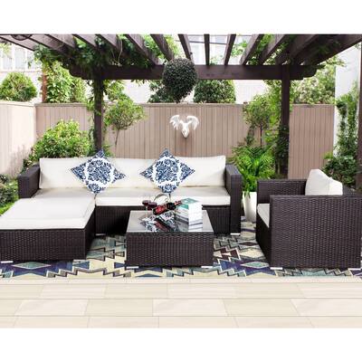 6 PC Wicker Resin Sectional Sofa Chocolate Ergonomic Comfortable Modern Outdoor Patio Furniture Set