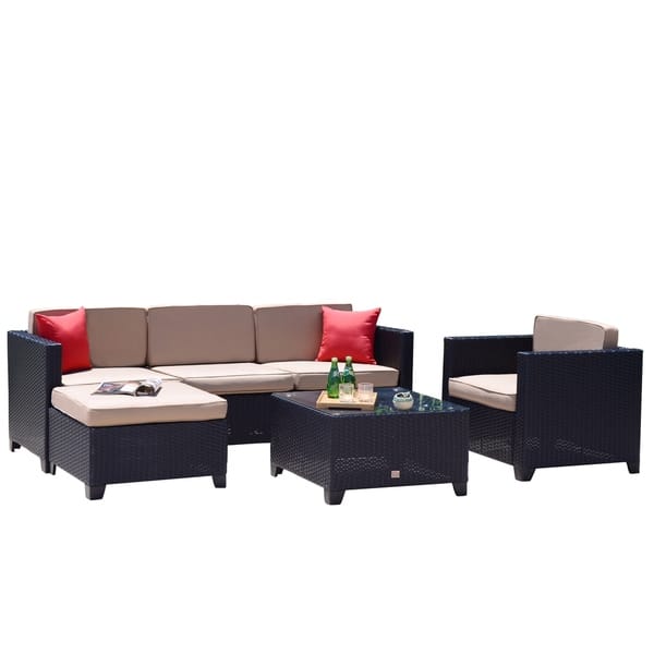 6 Piece Wicker Rattan Grant Black Outdoor Sectional Sofa Grant Black Outdoor Sectional Sofa