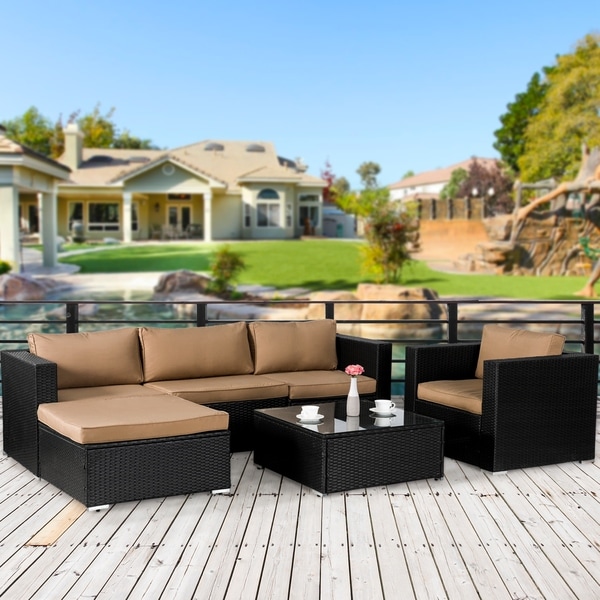 Outdoor Sectional 6 PC Wicker Resin Furniture Sofa Set Mix Gray Modern