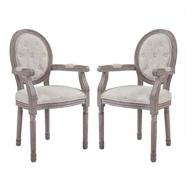 Arise Vintage French Upholstered Fabric Dining Armchair Set of 2