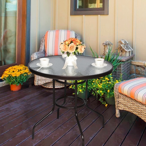 Shop Outdoor Dining Patio Tempered Glass Table Bistro Round Deck Garden