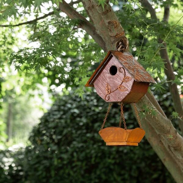 Shop Glitzhome 12 91 H Distressed Solid Wood Birdhouse W Bird