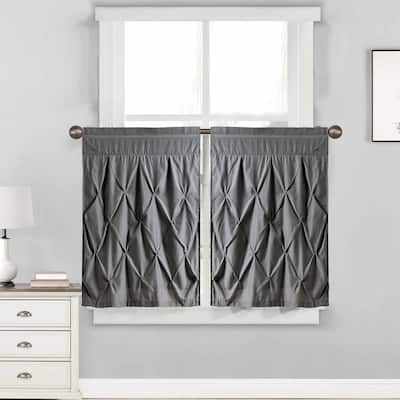 Hudson Pintuck Window Curtain Tier Pair (24"x30") Grey - 24 inch