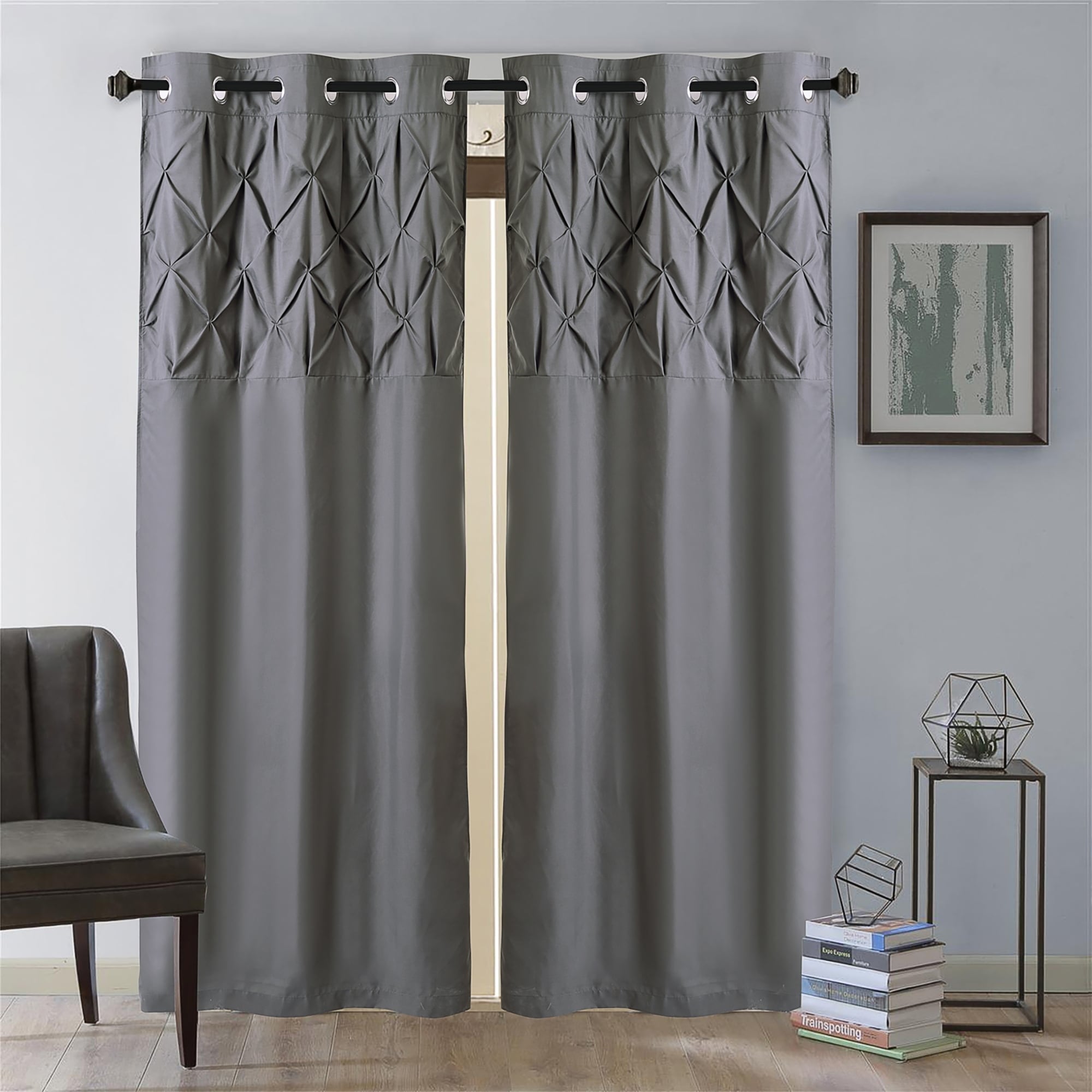 Hudson Pintuck Window Curtain Panel Pair 96x38 Grey 96 Inch On Sale Overstock 20756624