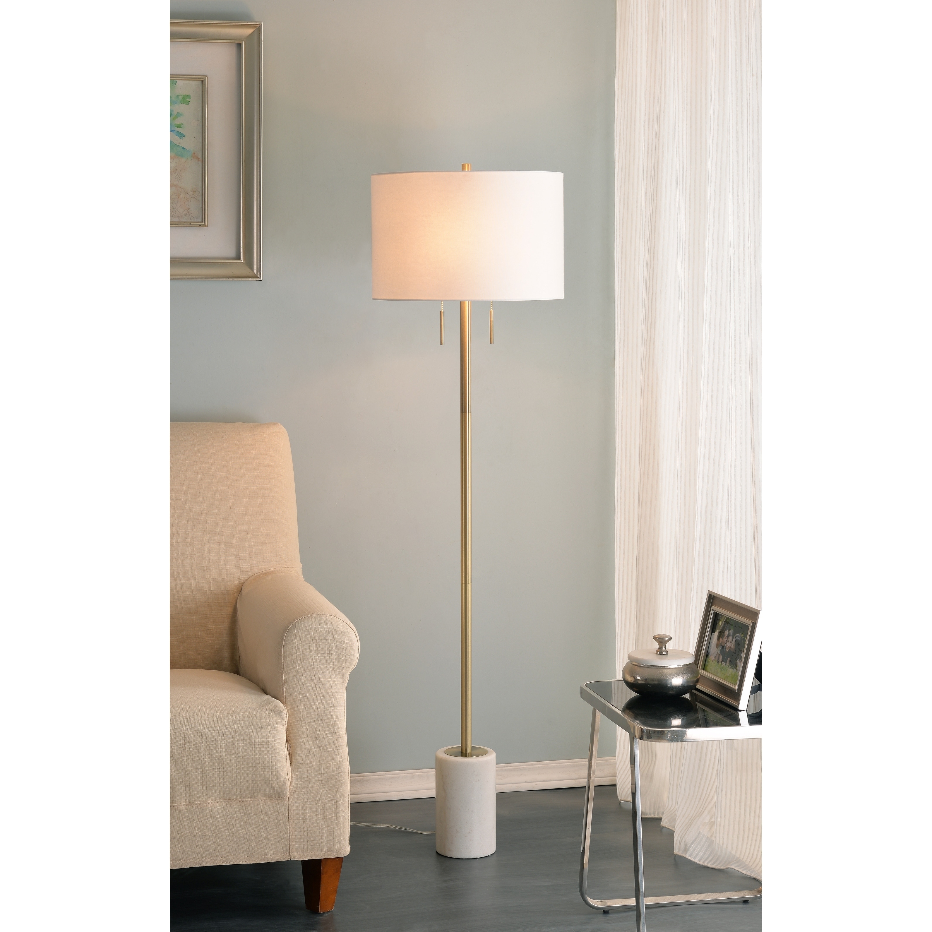 Shop Beau 62 Floor Lamp Antique Brass And Marble Base On Sale
