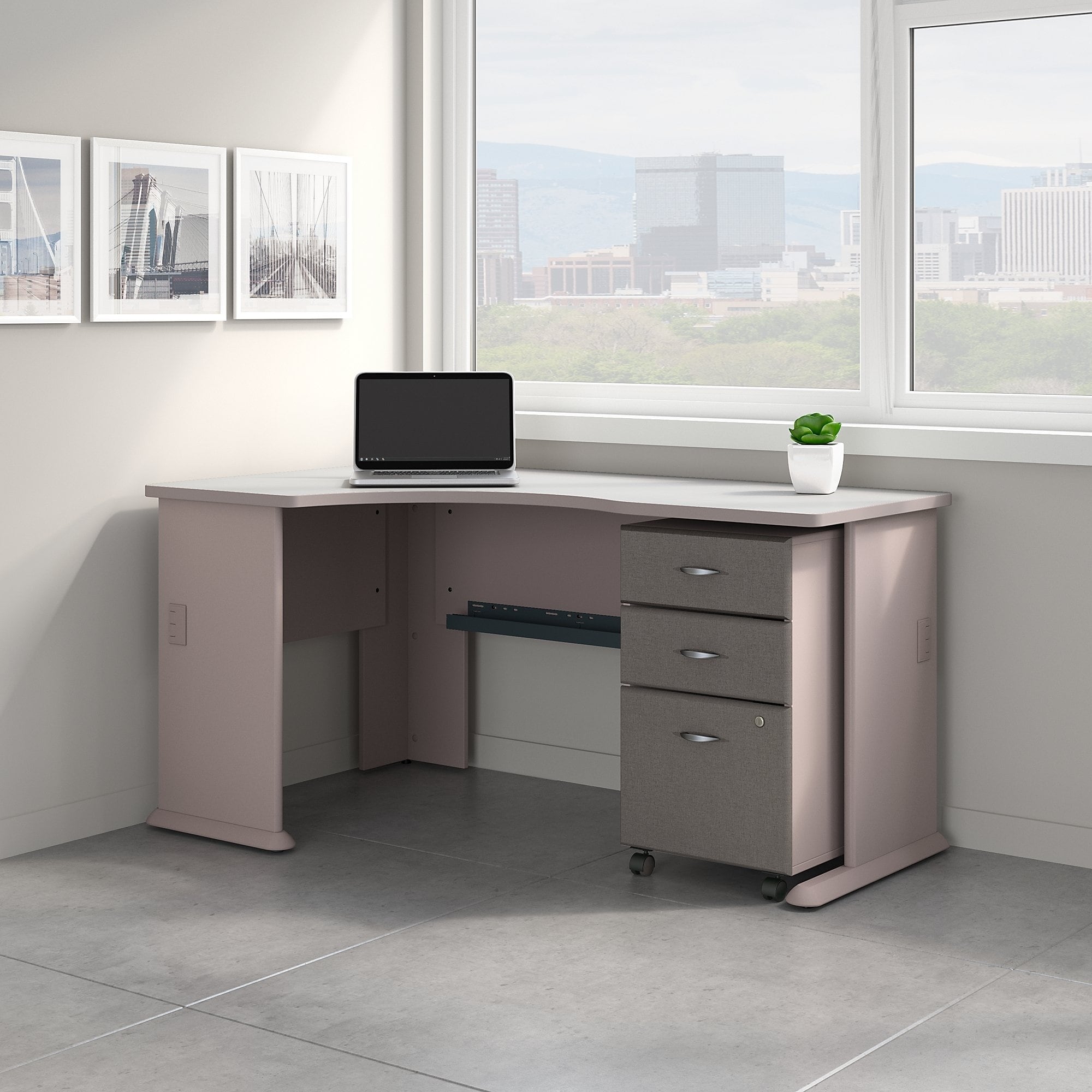 Shop Series A Left Corner Desk With Mobile File Cabinet In Pewter