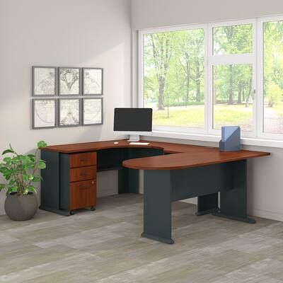 Series A U Shaped Corner Desk with Mobile File Cabinet in Cherry