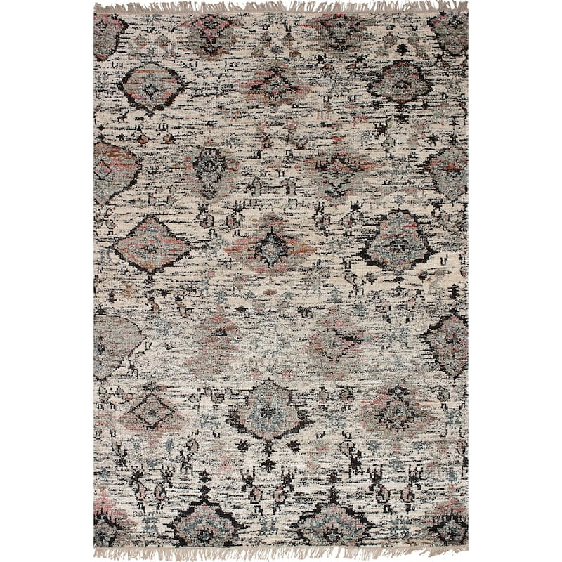 Hand-knotted Sari Silk Black, Cream Silk Rug