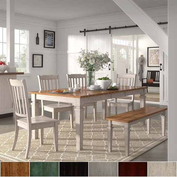 Elena Antique White Extendable Rectangular Dining Set with Slat Back Chairs by iNSPIRE Q Classic