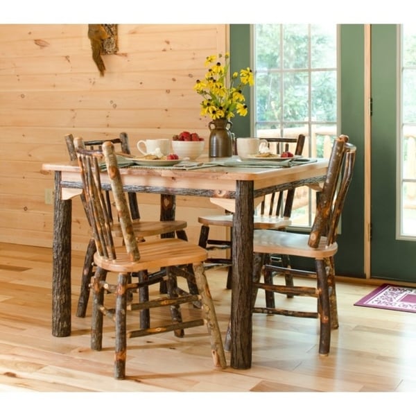 Rustic Hickory Solid Top 42" Table with 4 Stick Back Chairs
