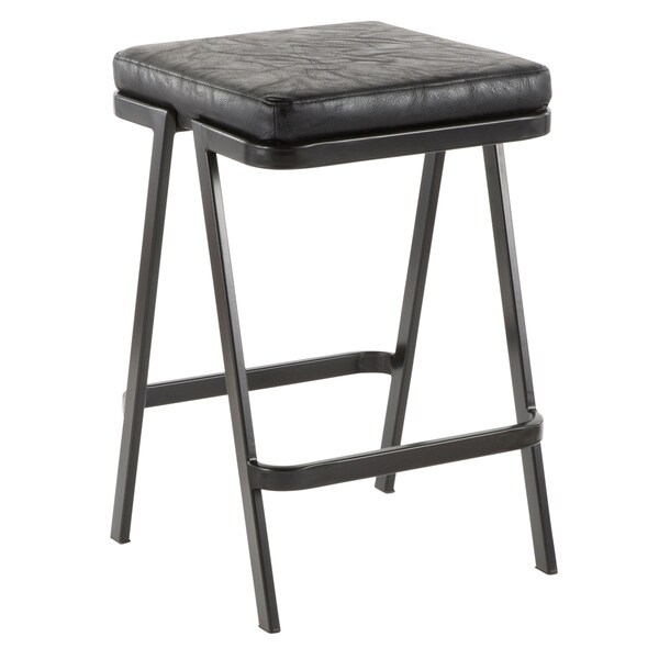Seven Industrial Upholstered Counter Stool with Black Metal Frame