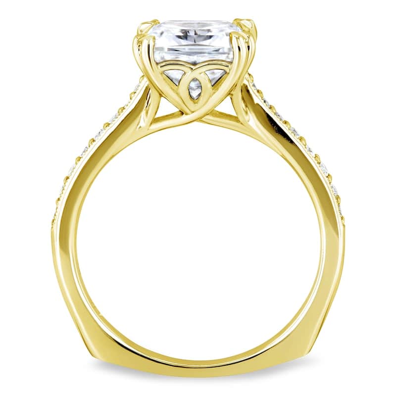 Annello by Kobelli 14k Gold 2 1/10ct TGW Princess Moissanite and Diamond Square Shank Trellis Engagement Ring