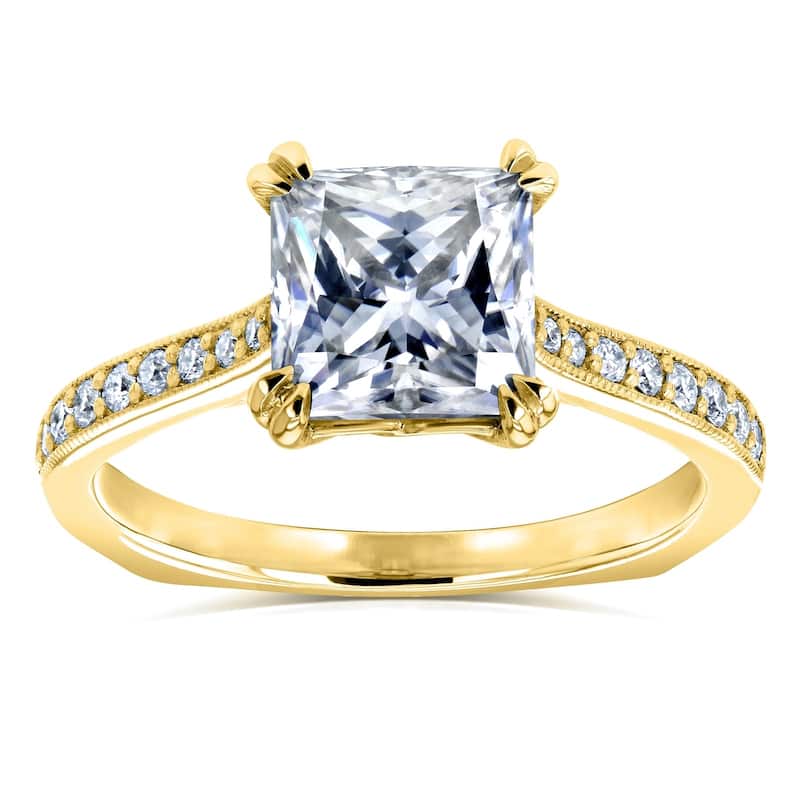 Annello by Kobelli 14k Gold 2 1/10ct TGW Princess Moissanite and Diamond Square Shank Trellis Engagement Ring