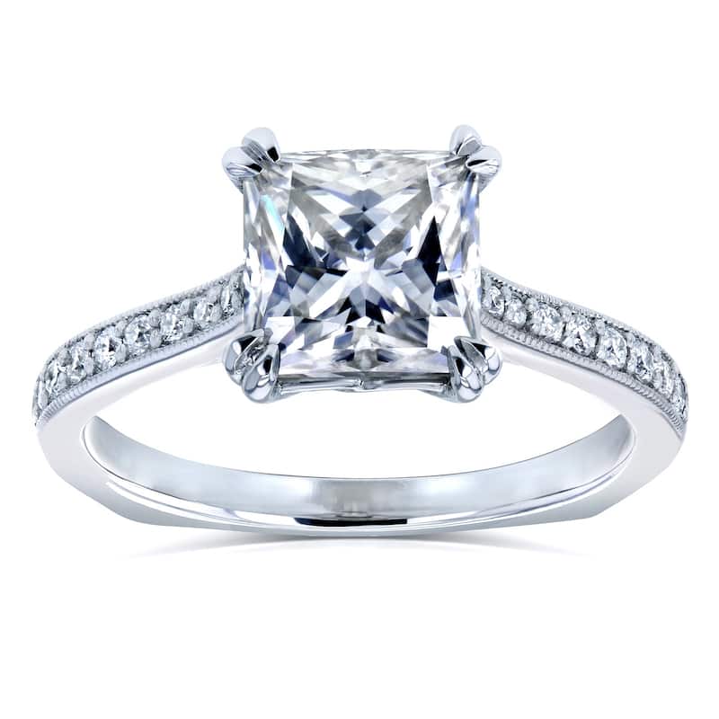 Annello by Kobelli 14k Gold 2 1/10ct TGW Princess Moissanite and Diamond Square Shank Trellis Engagement Ring