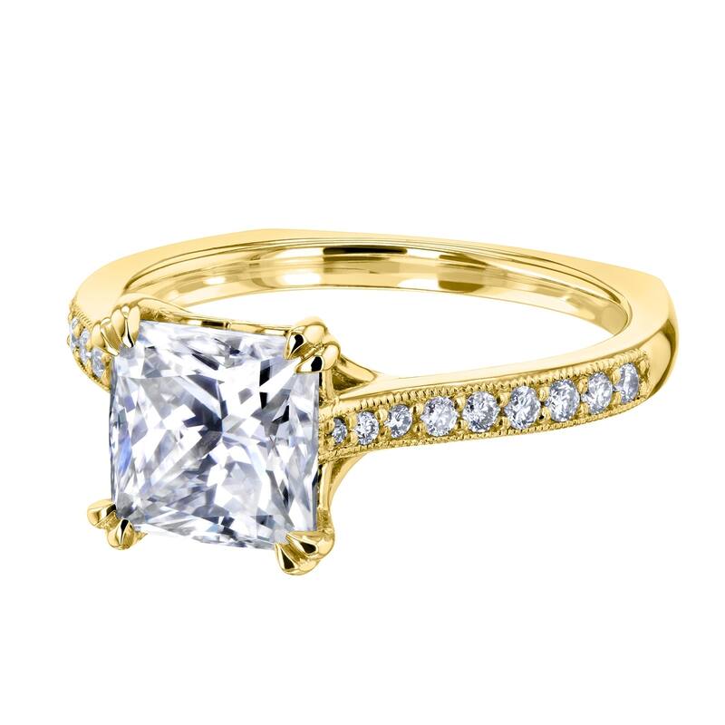 Annello by Kobelli 14k Gold 2 1/10ct TGW Princess Moissanite and Diamond Square Shank Trellis Engagement Ring