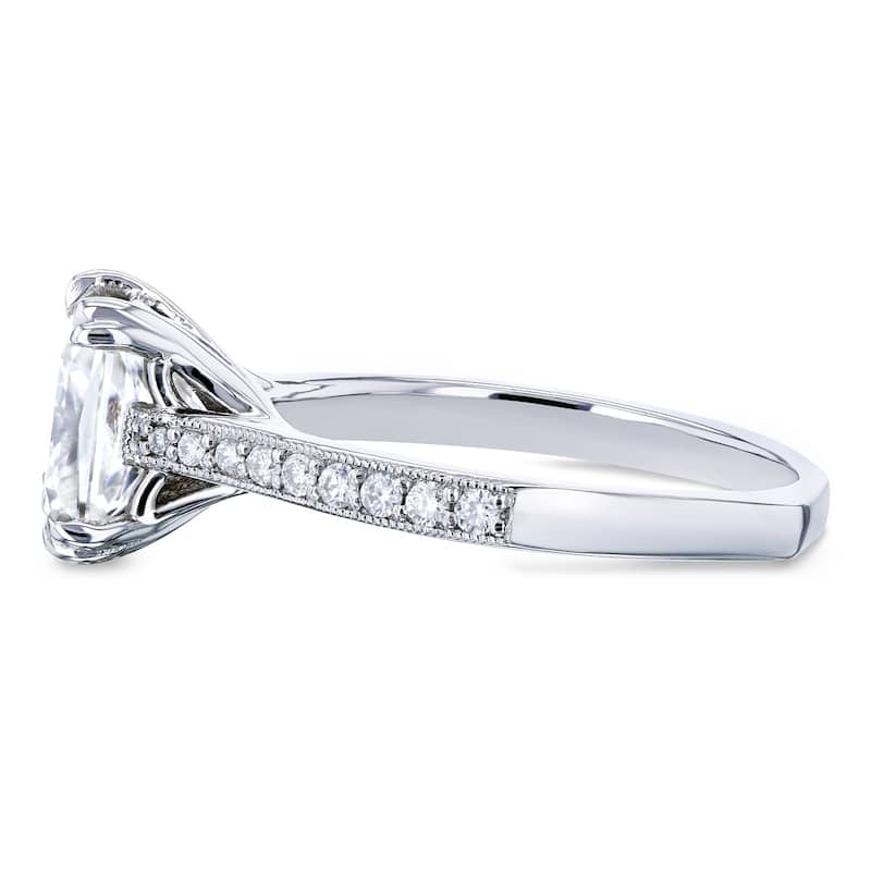 Annello by Kobelli 14k Gold 2 1/10ct TGW Princess Moissanite and Diamond Square Shank Trellis Engagement Ring