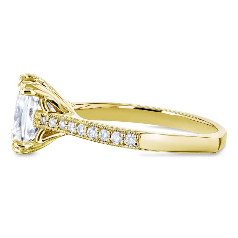 Annello by Kobelli 14k Gold 2 1/10ct TGW Princess Moissanite and Diamond Square Shank Trellis Engagement Ring